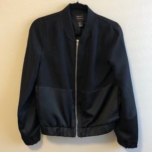 Black dual fabric bomber jacket